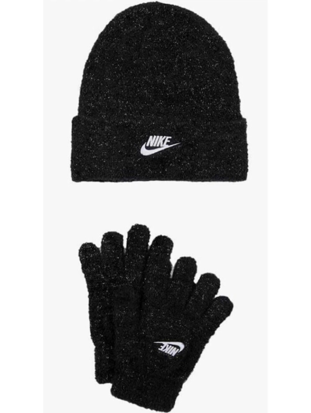 NWT Nike Youth 7/16 Unisex Gloves & Beanie Set Black Sparkle Colorway $28 MSRP